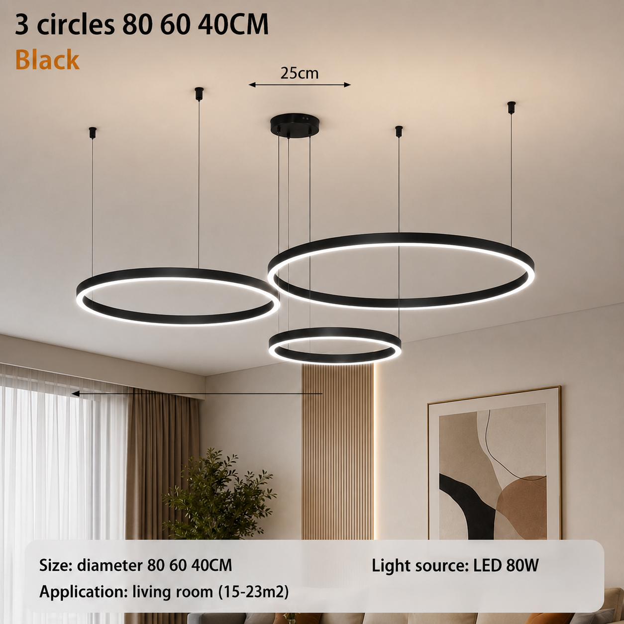 Aurora Modern 3-Ring LED Chandelier – Dimmable Luxury Pendant Light