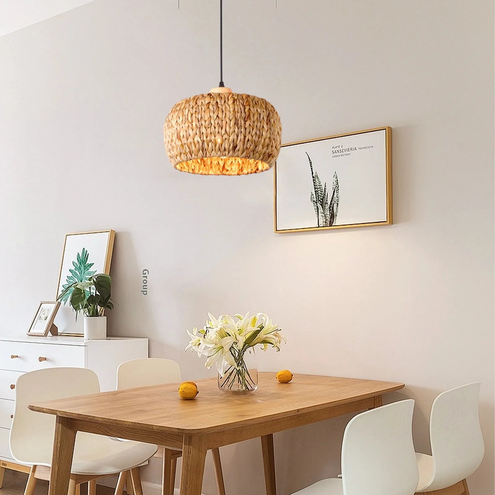 Avenra Handwoven Rattan Pendant Light Natural Boho Kitchen Hanging Lamp