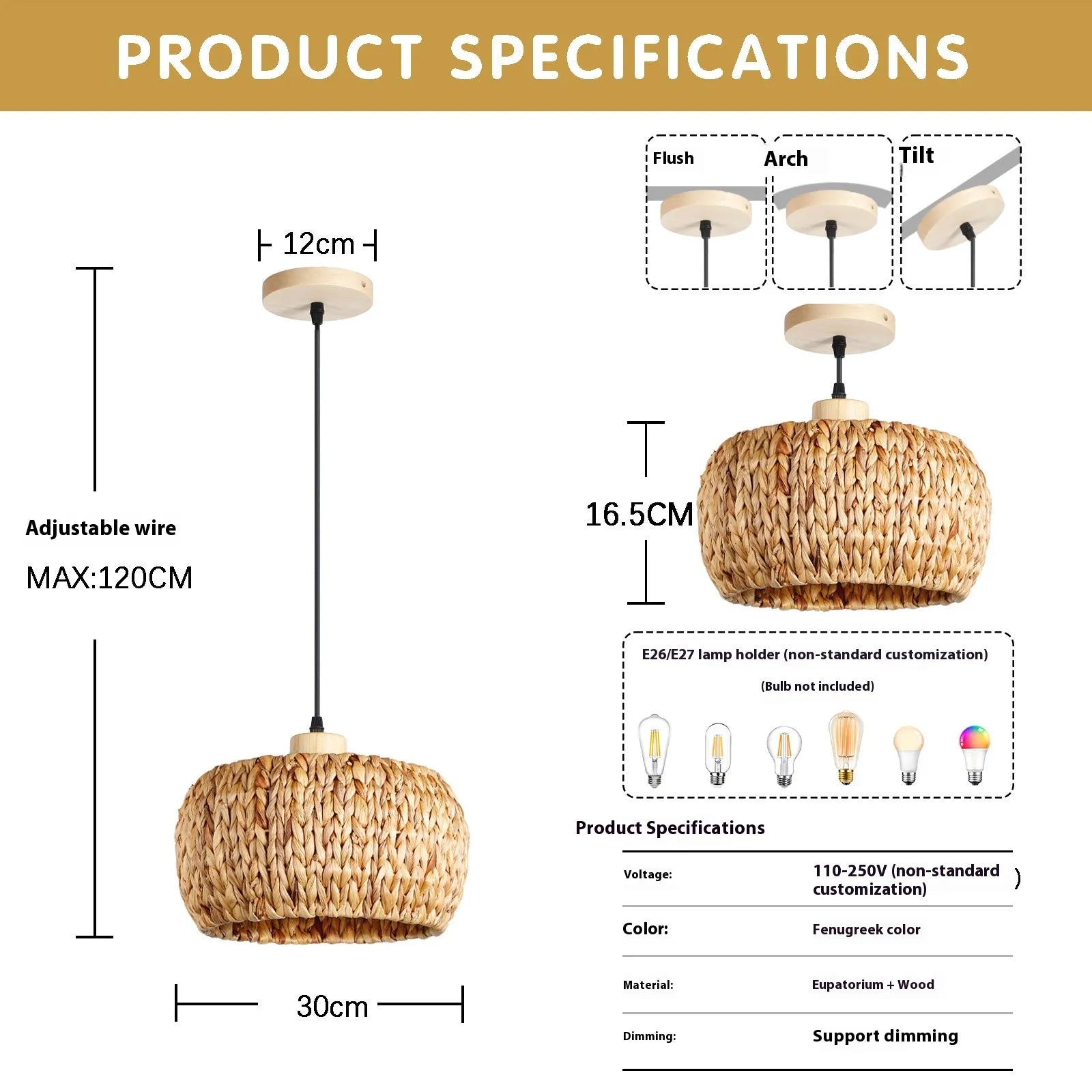 Avenra Handwoven Rattan Pendant Light Natural Boho Kitchen Hanging Lamp
