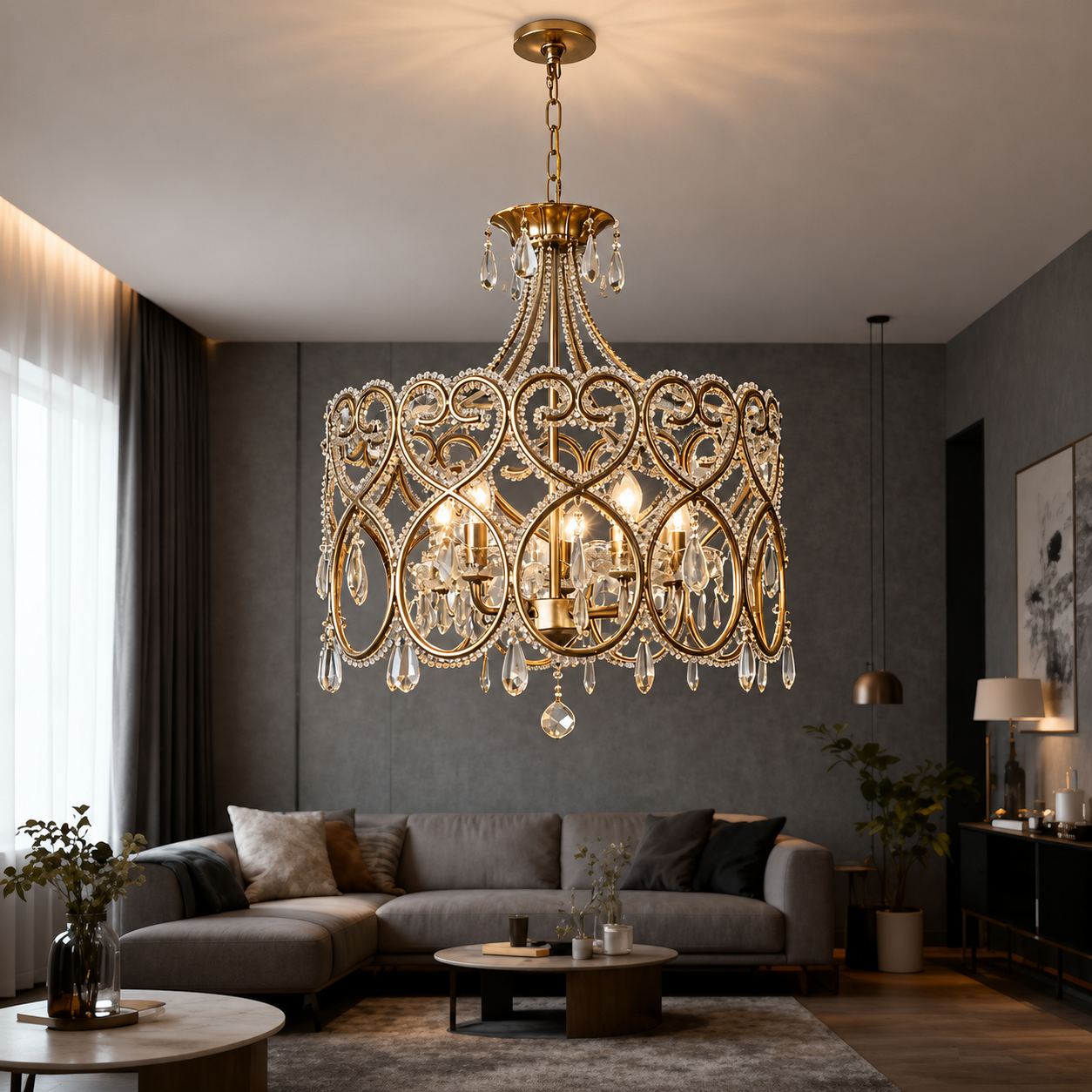 Bellecour Vintage Crystal Chandelier French Country Iron Ceiling Light