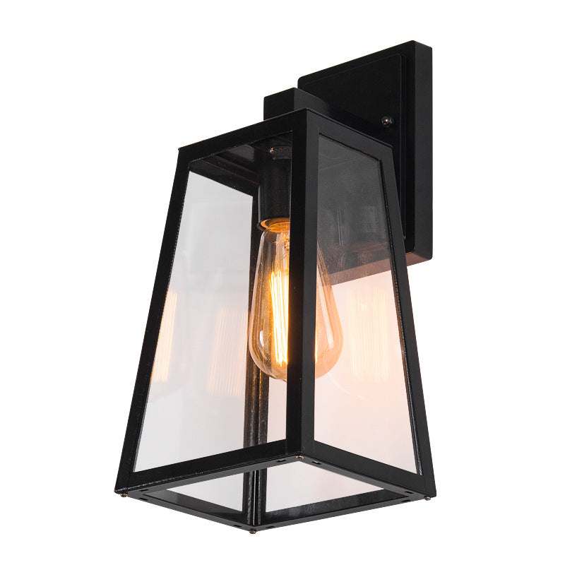 Black Outdoor Wall Lantern – Modern Glass Waterproof Exterior Light Fixture