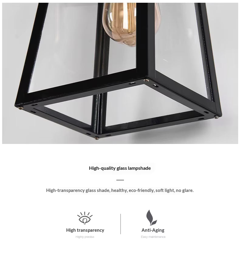 Black Outdoor Wall Lantern – Modern Glass Waterproof Exterior Light Fixture