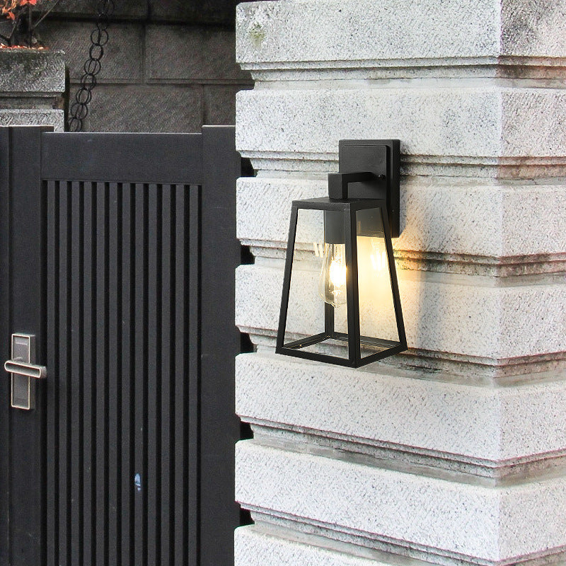 Black Outdoor Wall Lantern – Modern Glass Waterproof Exterior Light Fixture