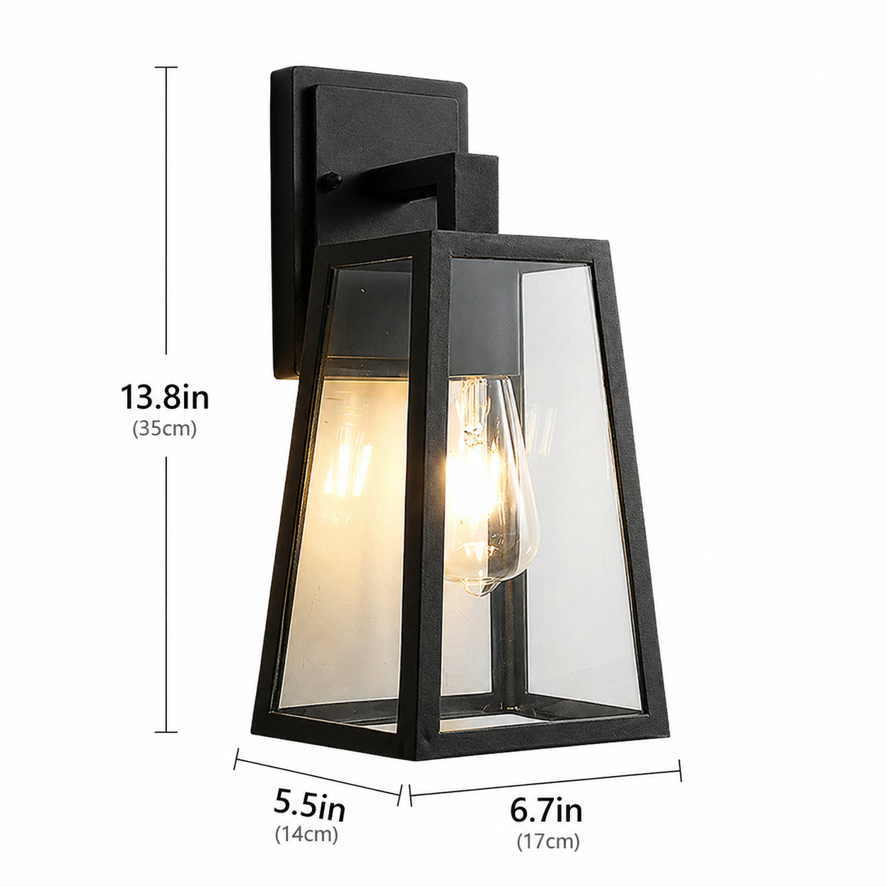 Black Outdoor Wall Lantern – Modern Glass Waterproof Exterior Light Fixture