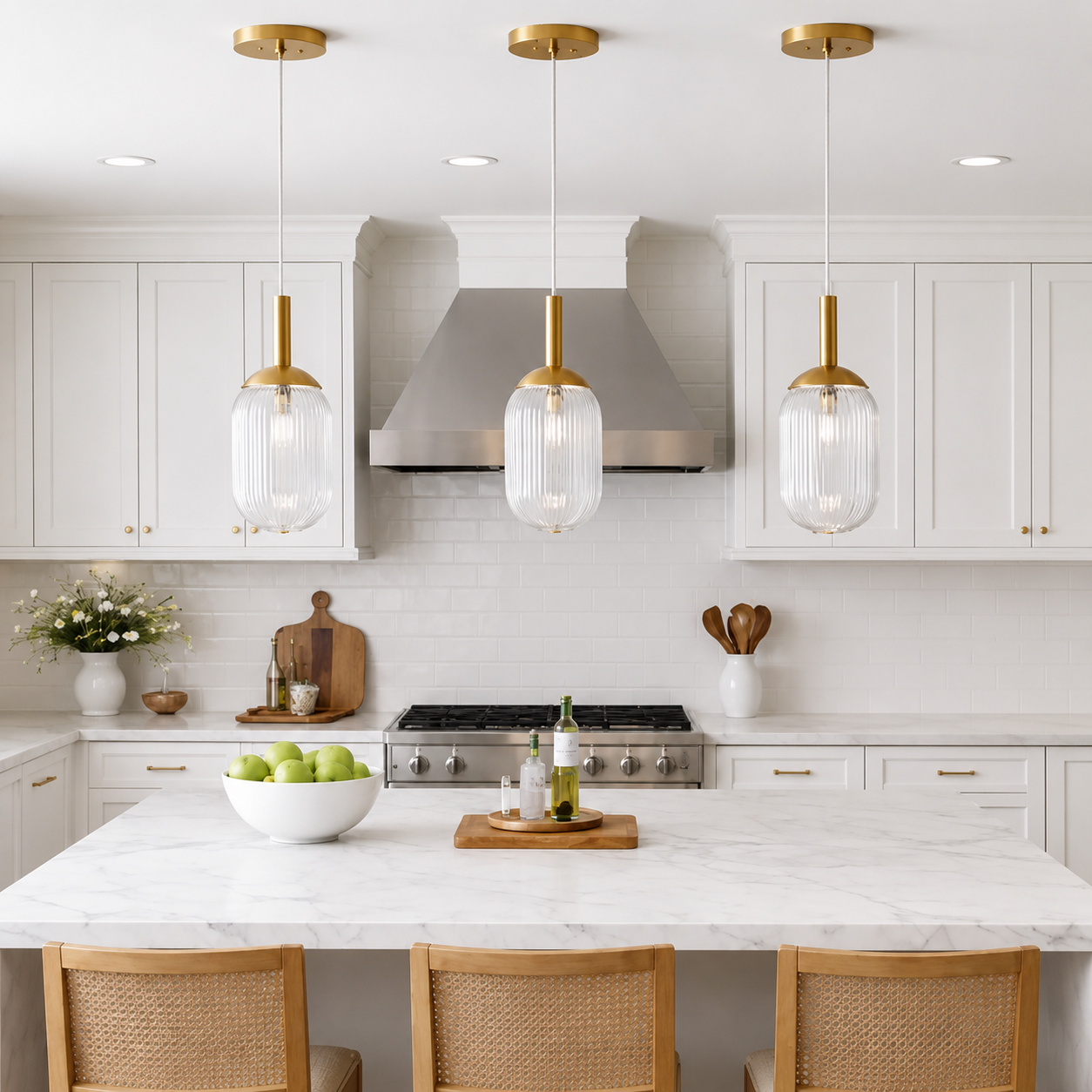 Bronzelle Ribbed Glass Pendant Light Modern Bronze Kitchen Island Light