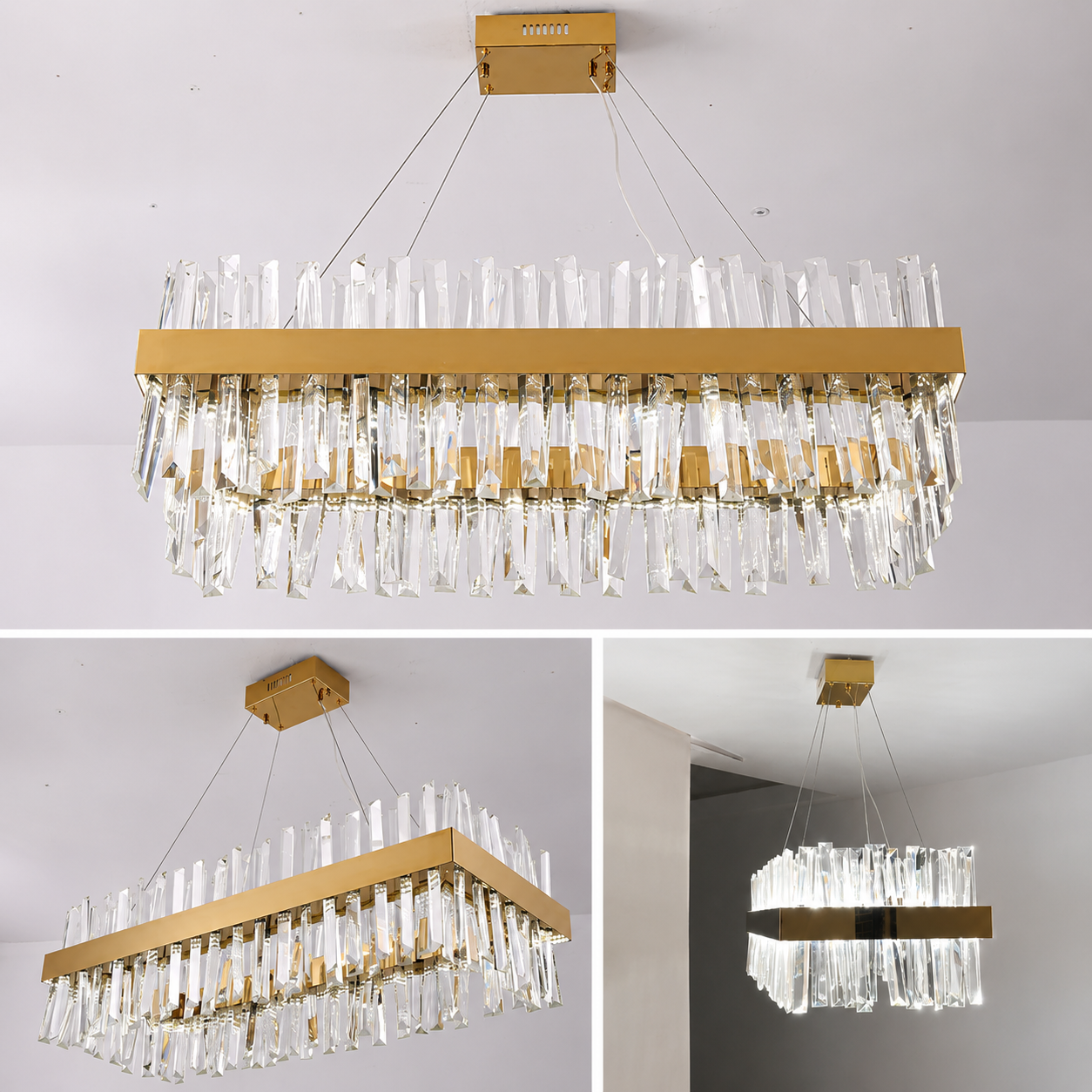 Élan Modern K9 Crystal Rectangle Chandelier – Luxury Dining Room Ceiling Light
