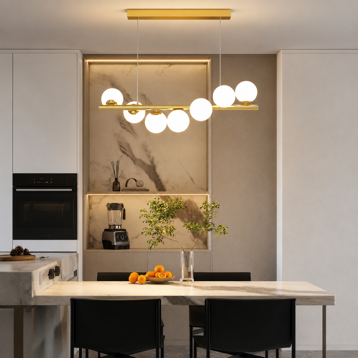 Elaris Modern Linear Glass Globe Pendant Light Luxury Kitchen Island Lighting