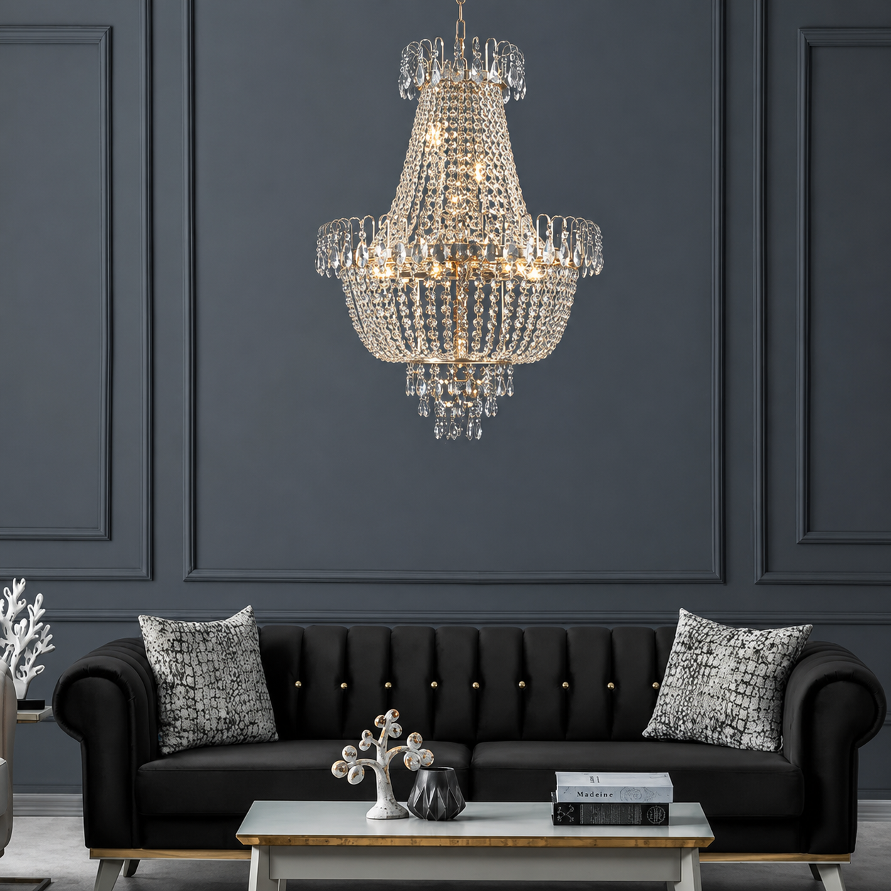 Elaris Gold K9 Crystal Chandelier Luxury Tiered Ceiling Light