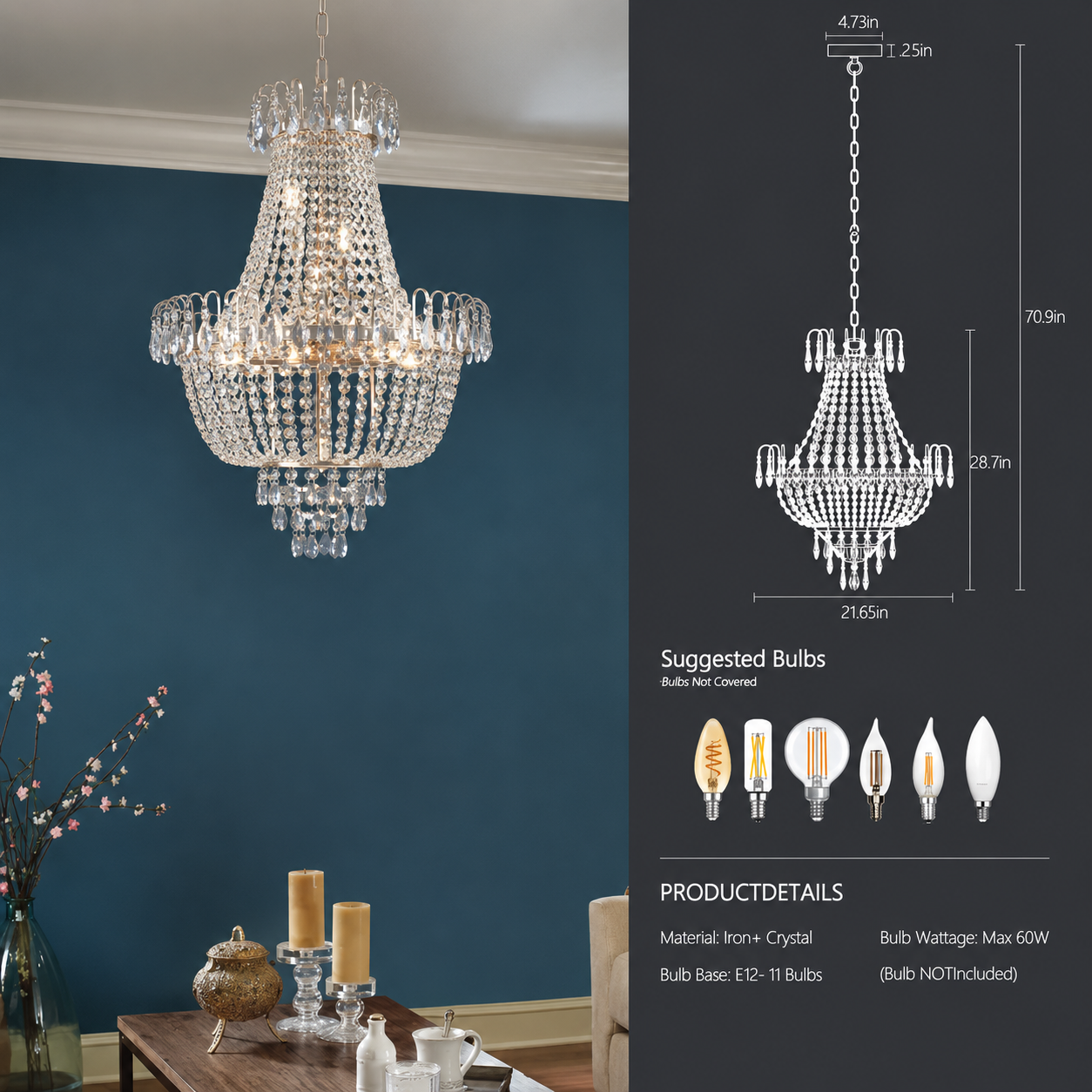 Elaris Gold K9 Crystal Chandelier Luxury Tiered Ceiling Light