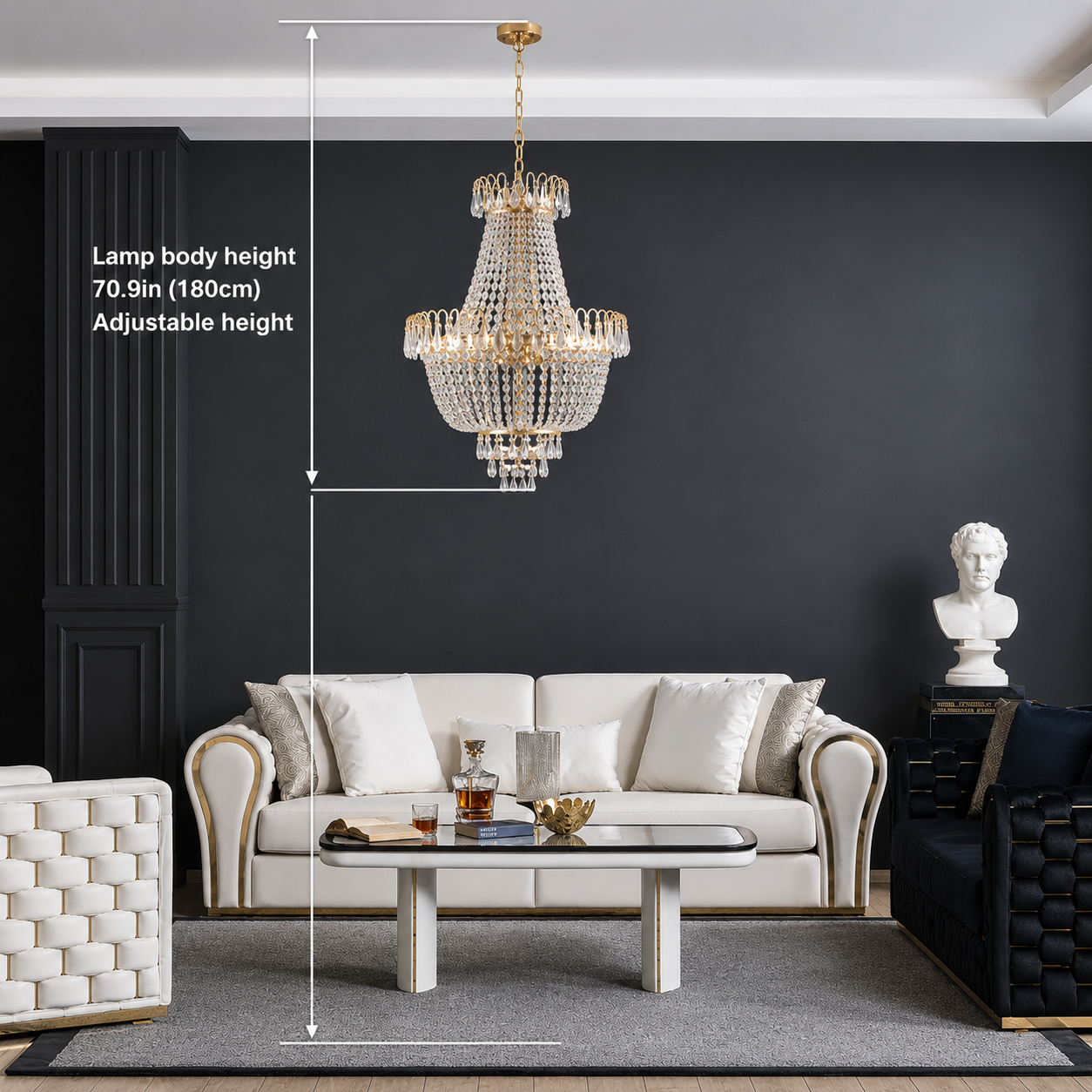 Elaris Gold K9 Crystal Chandelier Luxury Tiered Ceiling Light