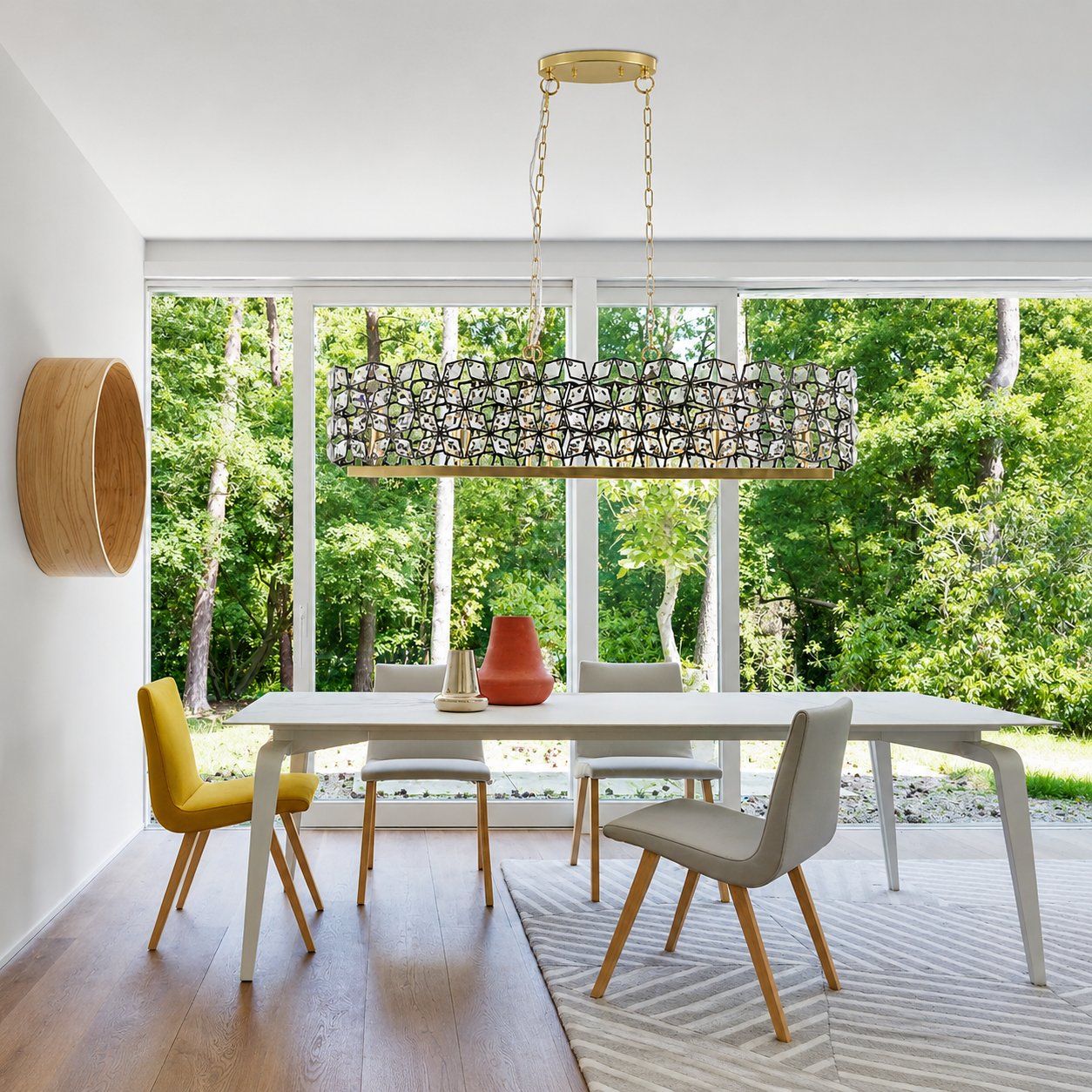 Geometric Black & Gold K9 Crystal Linear Chandelier Modern Dining Room Island Light
