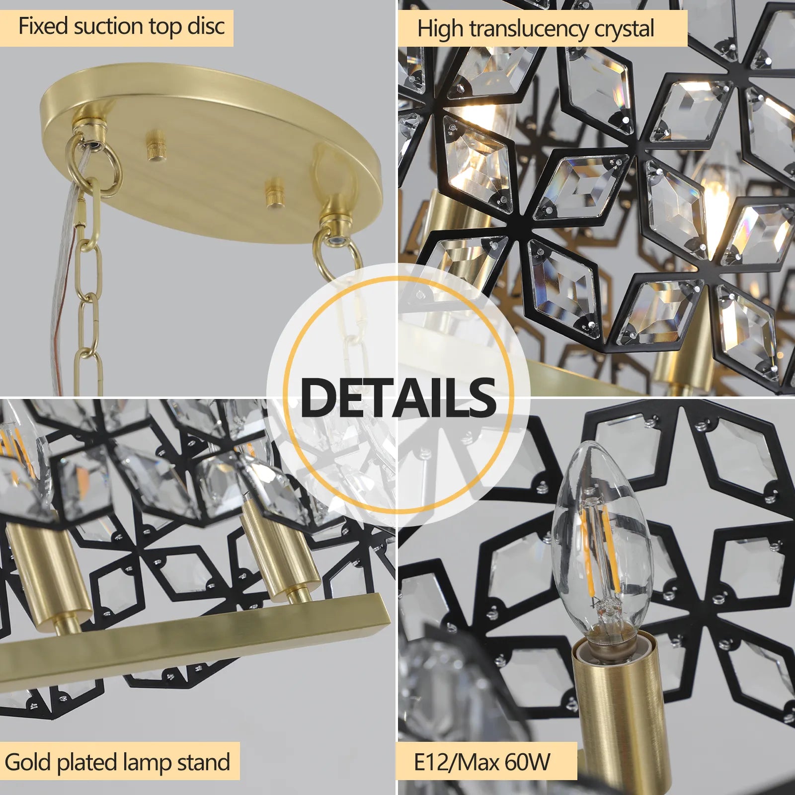 Geometric Black & Gold K9 Crystal Linear Chandelier Modern Dining Room Island Light