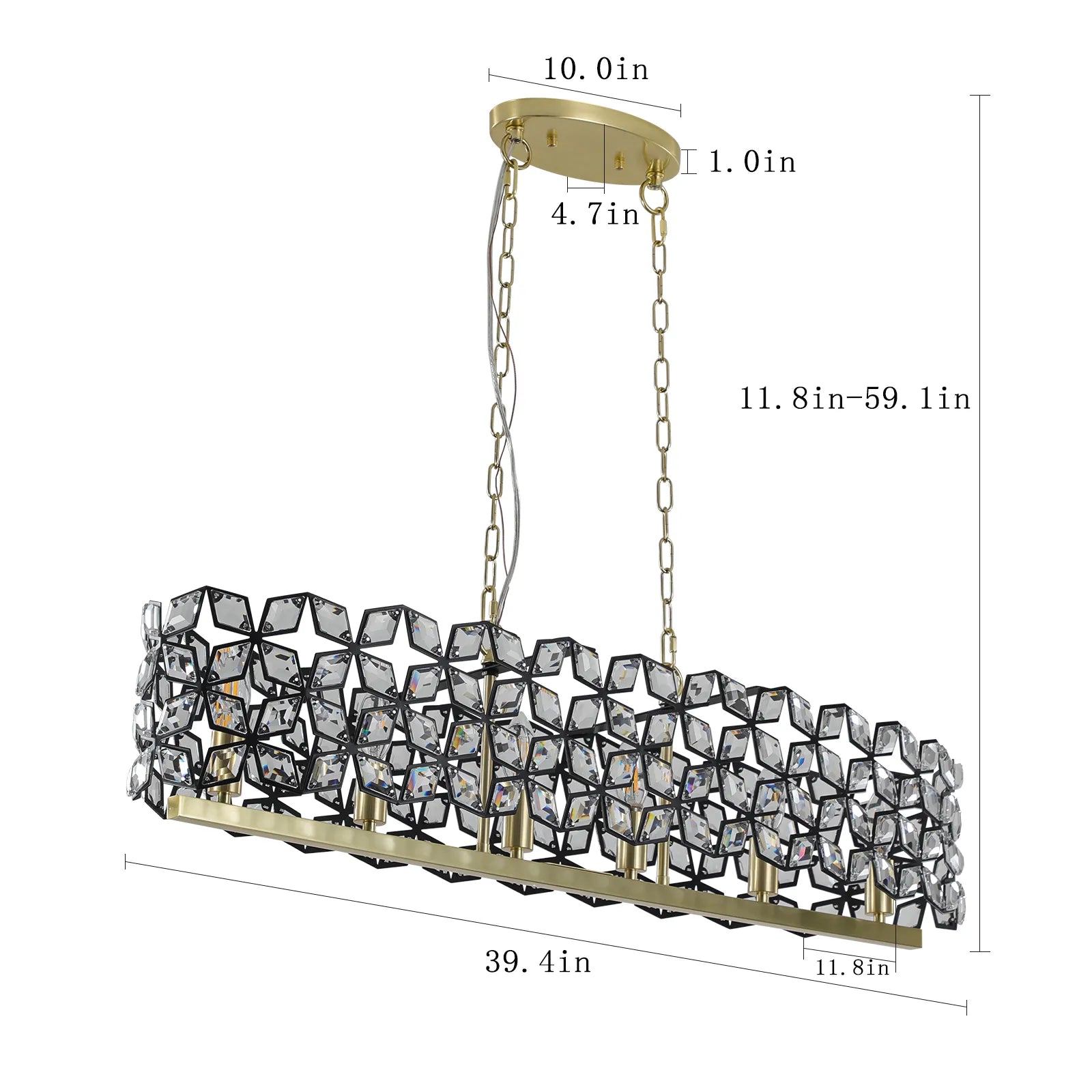 Geometric Black & Gold K9 Crystal Linear Chandelier Modern Dining Room Island Light
