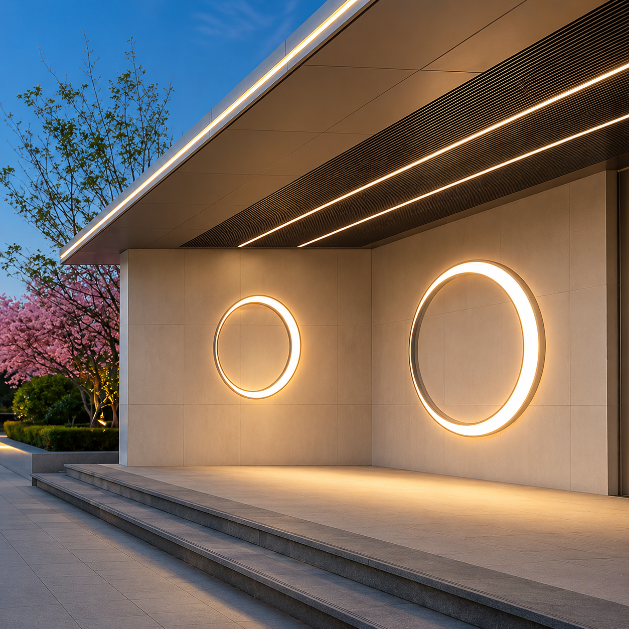 HaloRing Modern Circular LED Outdoor Wall Light – Waterproof Architectural Ring Sconce
