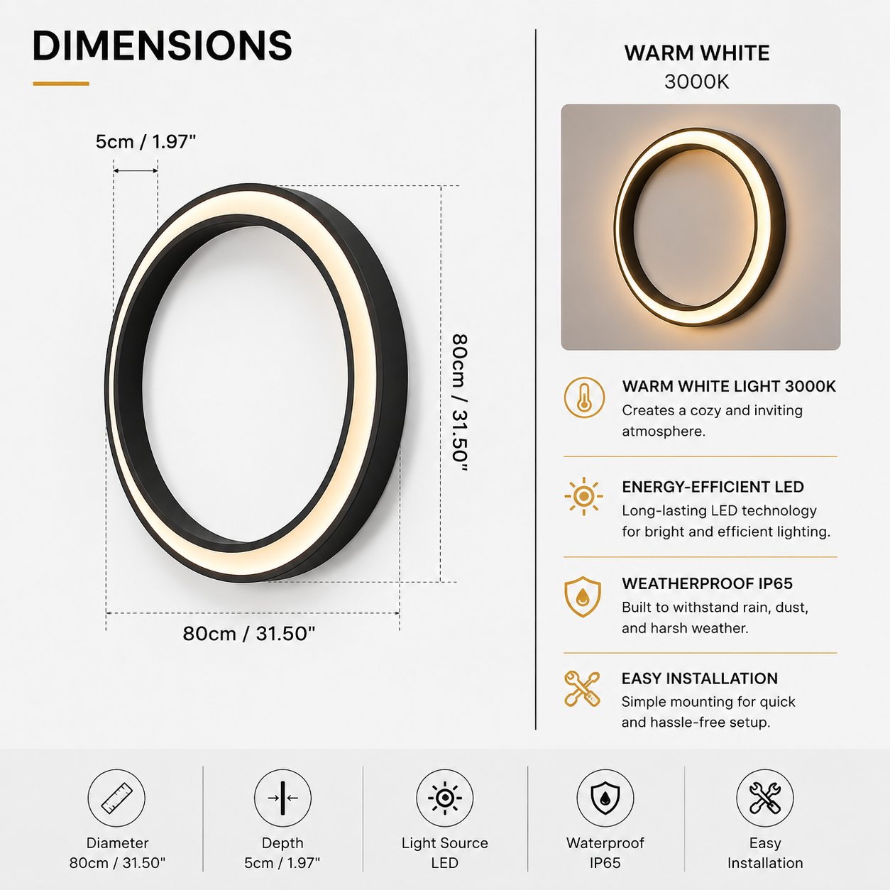 HaloRing Modern Circular LED Outdoor Wall Light – Waterproof Architectural Ring Sconce