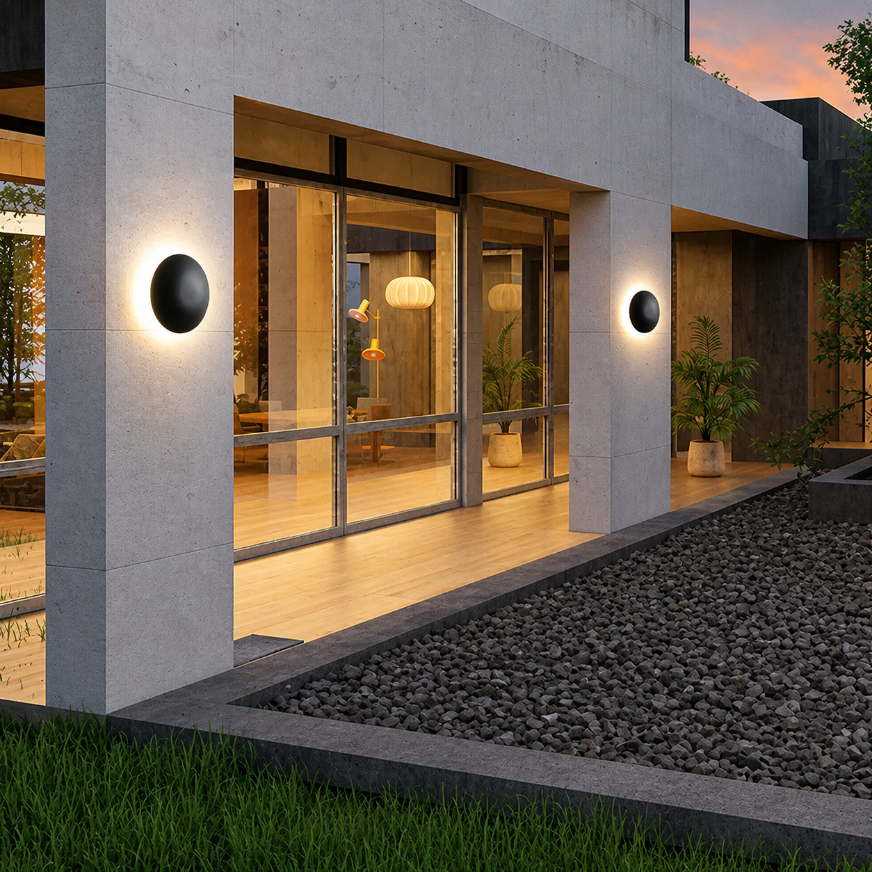 LumaRing Modern Round LED Outdoor Wall Light – Waterproof Exterior Wall Sconce Black
