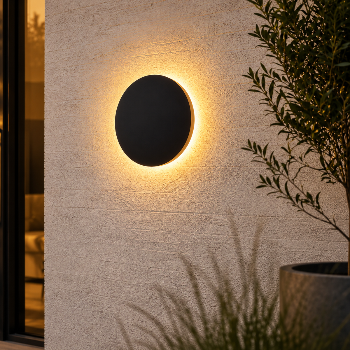 LumaRing Modern Round LED Outdoor Wall Light – Waterproof Exterior Wall Sconce Black