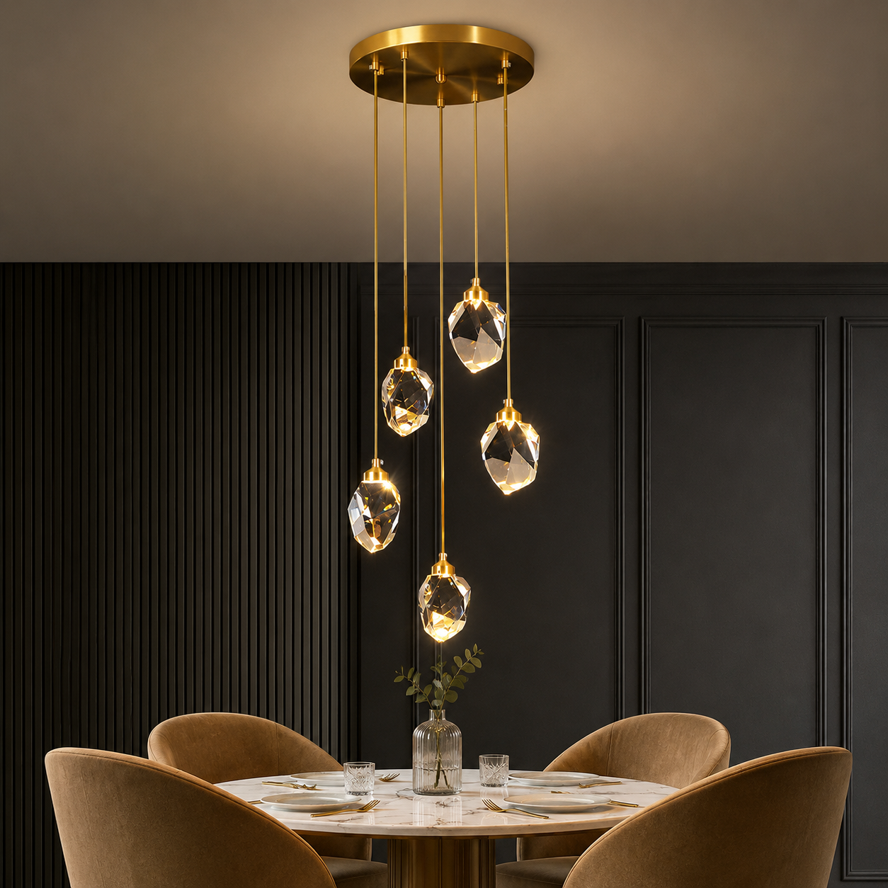 LumiGem Modern Crystal Pendant Light – Luxury Gold LED Hanging Fixture