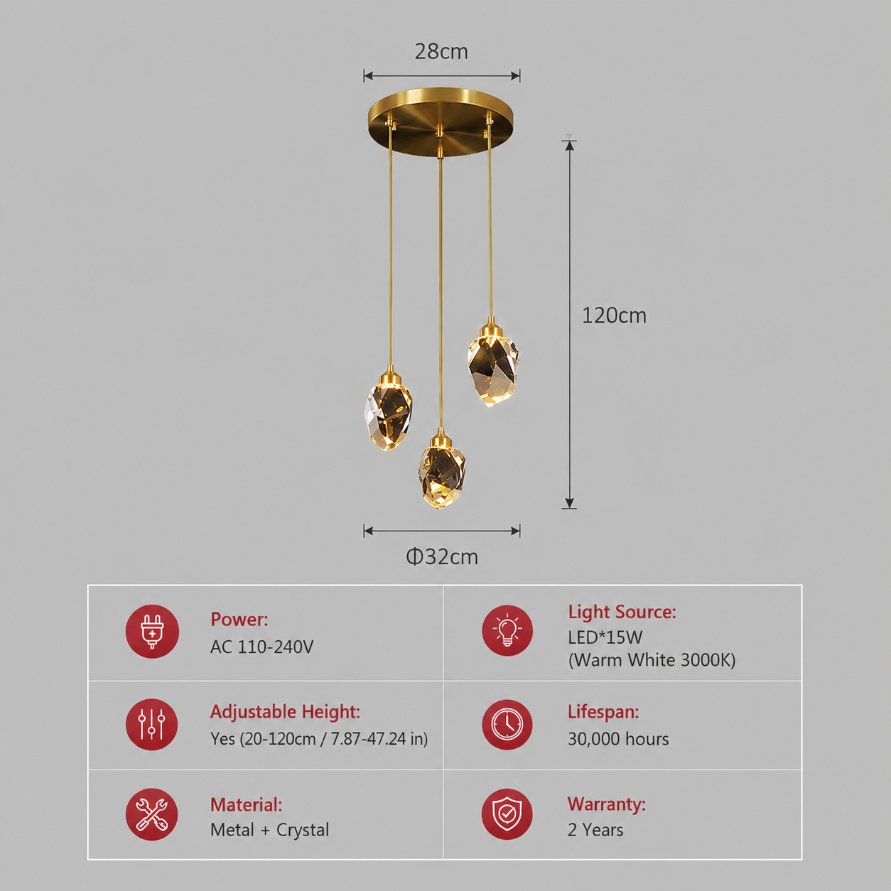 LumiGem Modern Crystal Pendant Light – Luxury Gold LED Hanging Fixture