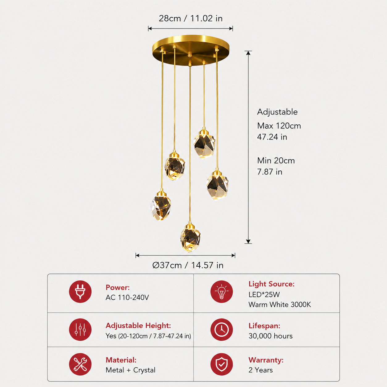 LumiGem Modern Crystal Pendant Light – Luxury Gold LED Hanging Fixture