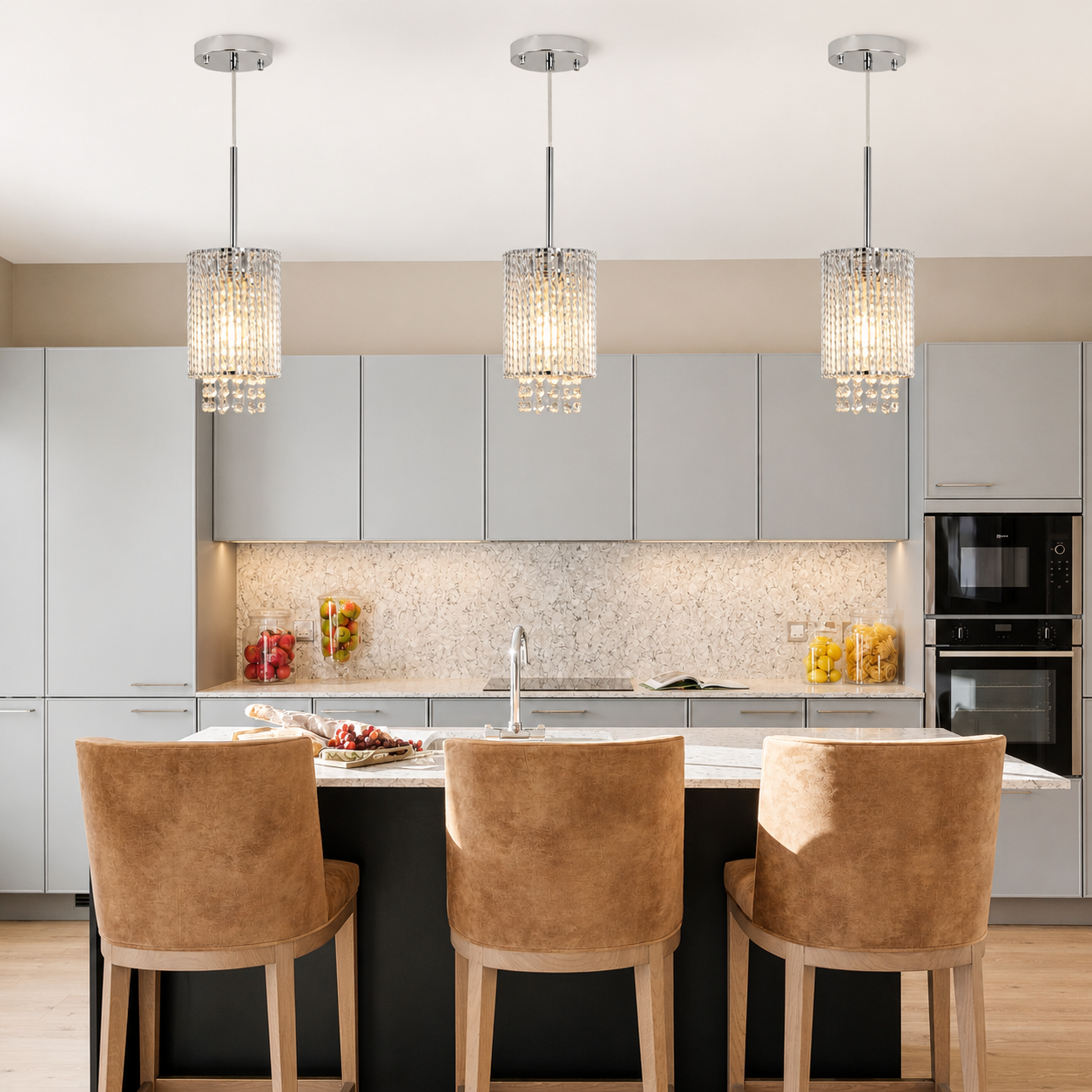 Lumière Modern Crystal Pendant Light Set – Luxury 3-Light Kitchen Island Lighting