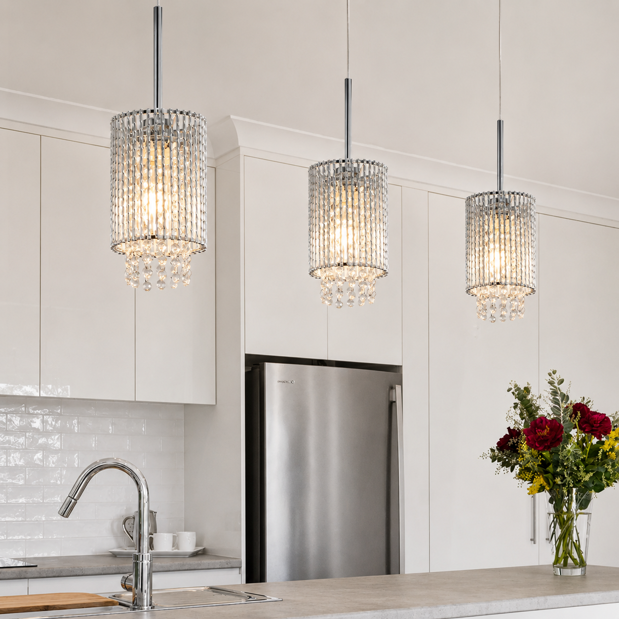 Lumière Modern Crystal Pendant Light Set – Luxury 3-Light Kitchen Island Lighting