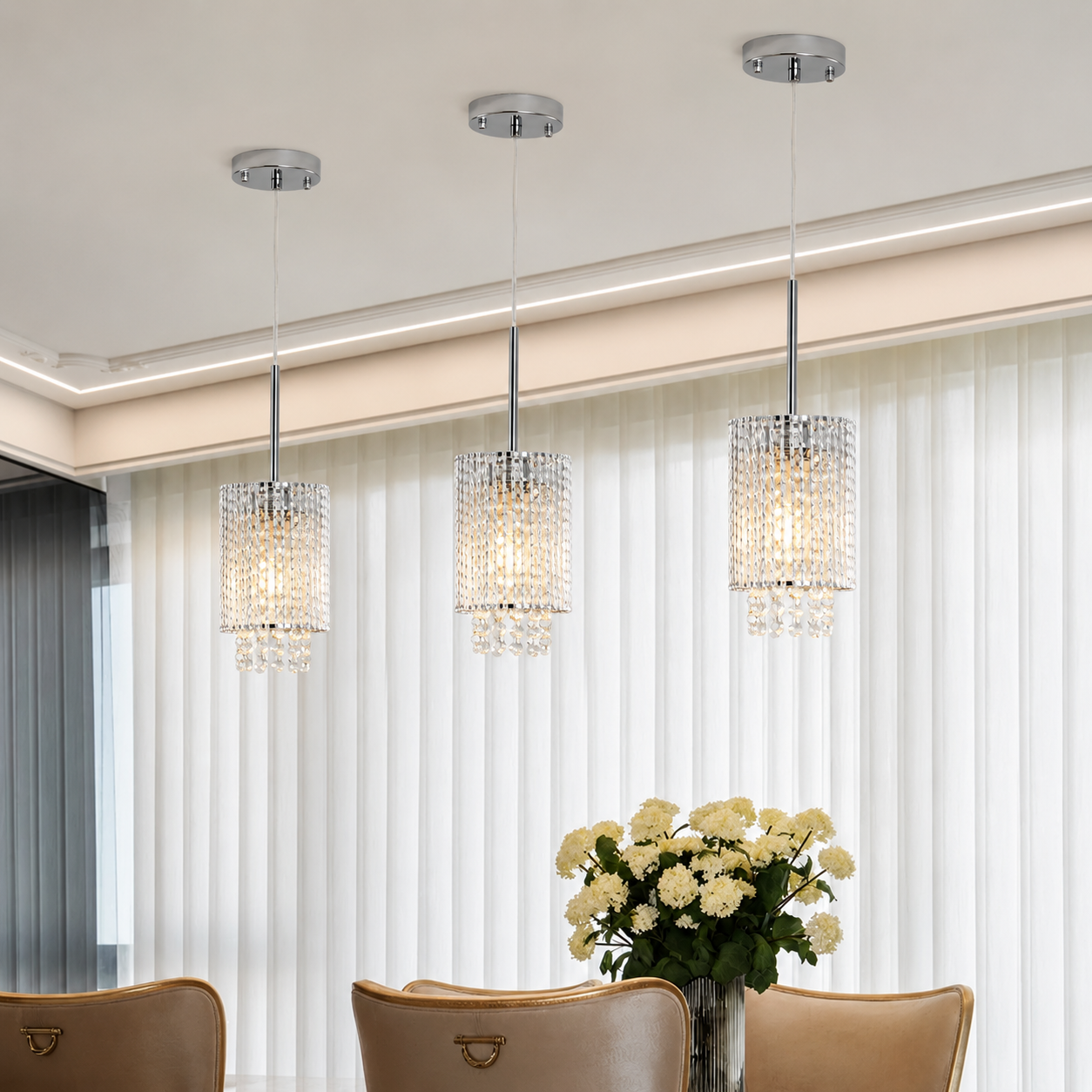 Lumière Modern Crystal Pendant Light Set – Luxury 3-Light Kitchen Island Lighting