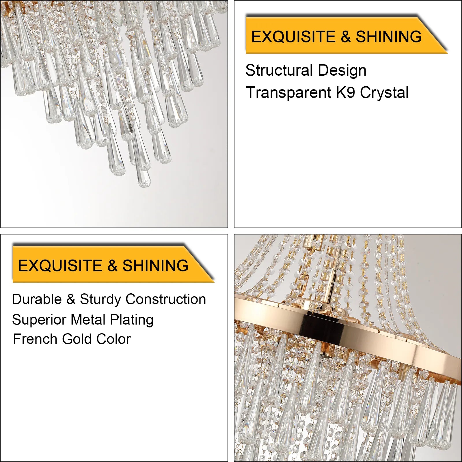 Luminara Gold K9 Crystal Tiered Chandelier for Foyers, Dining Rooms & Luxury Hotels