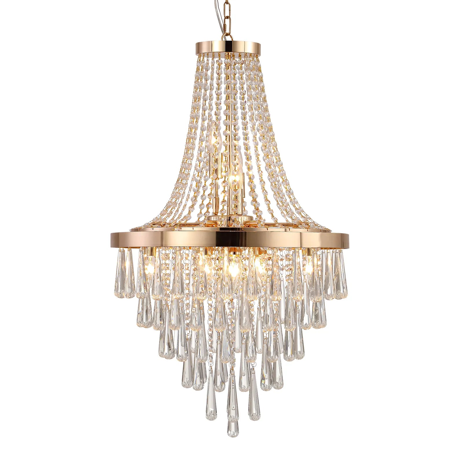 Luminara Gold K9 Crystal Tiered Chandelier for Foyers, Dining Rooms & Luxury Hotels