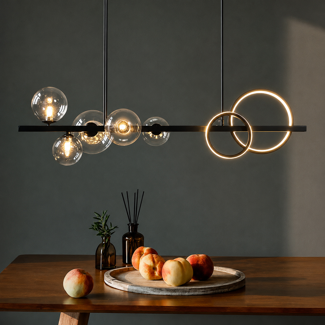 Lunaro Modern Glass Globe & LED Ring Pendant Light
