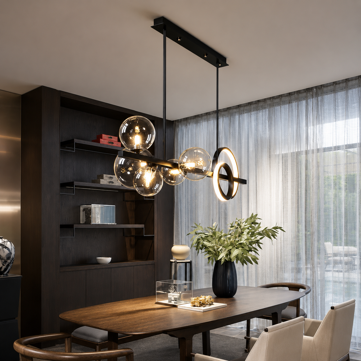 Lunaro Modern Glass Globe & LED Ring Pendant Light