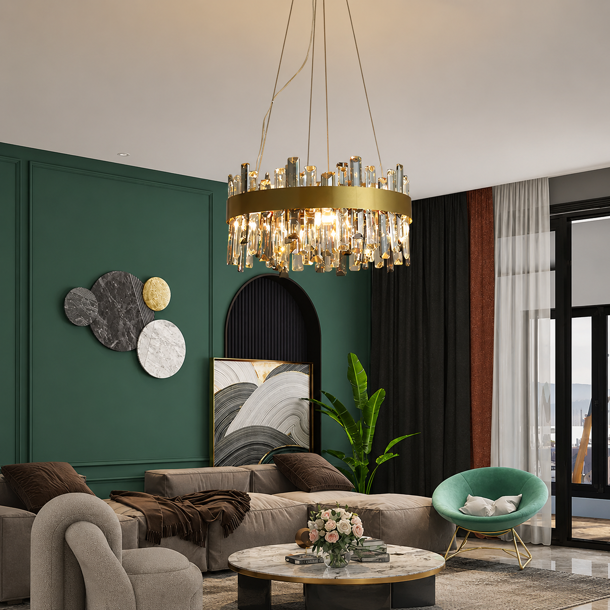 Luxury Gold Crystal Ring Chandelier – Modern Stainless Steel LED Dining Room & Foyer Ceiling Light