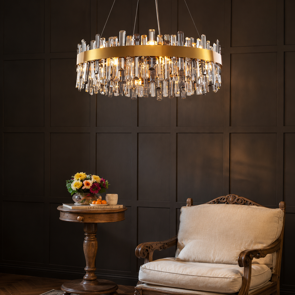 Luxury Gold Crystal Ring Chandelier – Modern Stainless Steel LED Dining Room & Foyer Ceiling Light