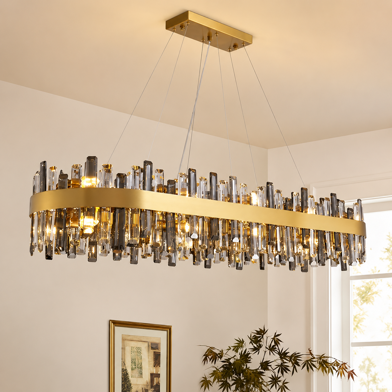 Luxury Gold Crystal Ring Chandelier – Modern Stainless Steel LED Dining Room & Foyer Ceiling Light
