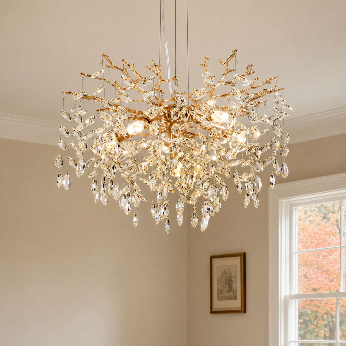 Luxury K9 Crystal Gold Tree Branch Chandelier – 6-Light Dining Room Ceiling Light