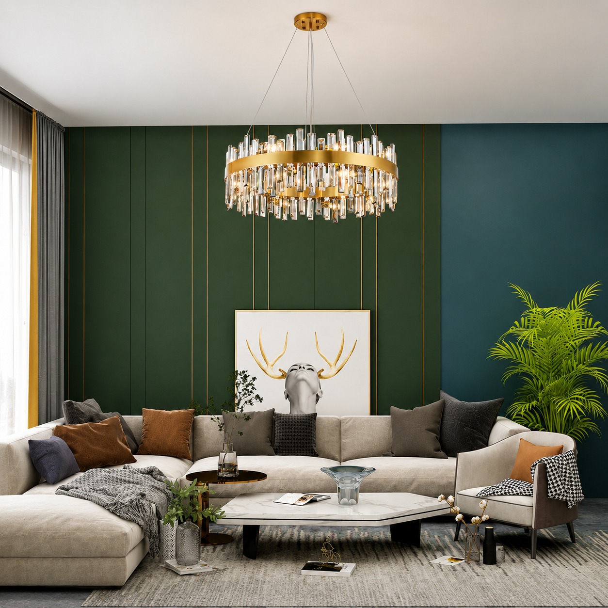 Luxury Gold Crystal Ring Chandelier – Modern Stainless Steel LED Dining Room & Foyer Ceiling Light