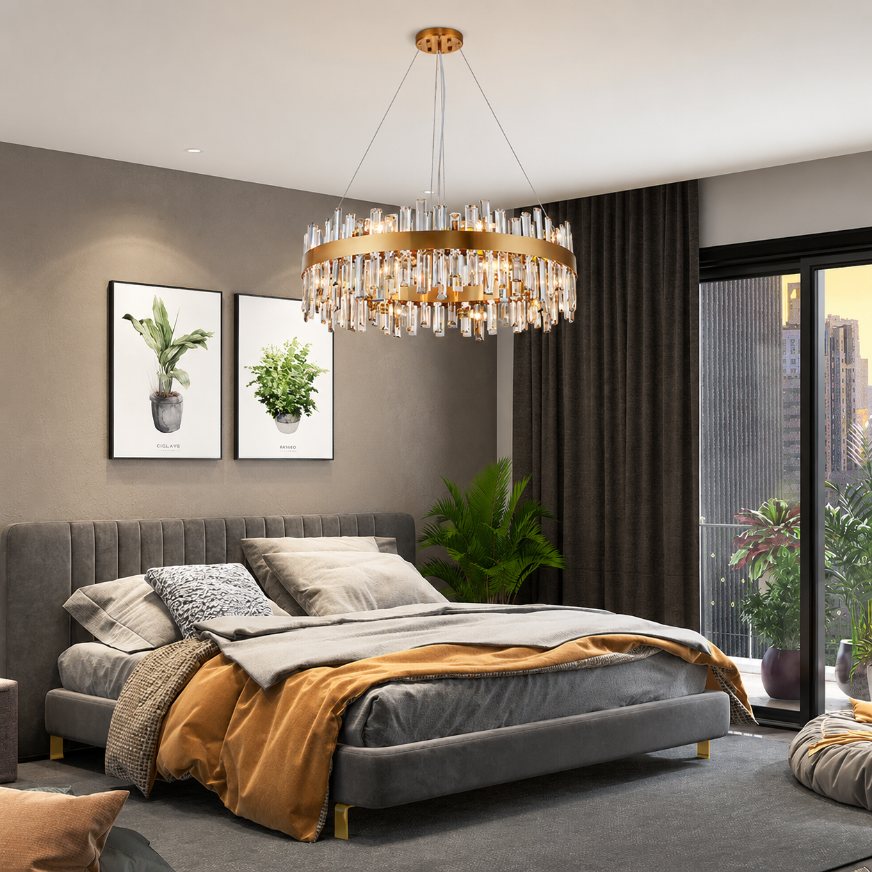 Luxury Gold Crystal Ring Chandelier – Modern Stainless Steel LED Dining Room & Foyer Ceiling Light