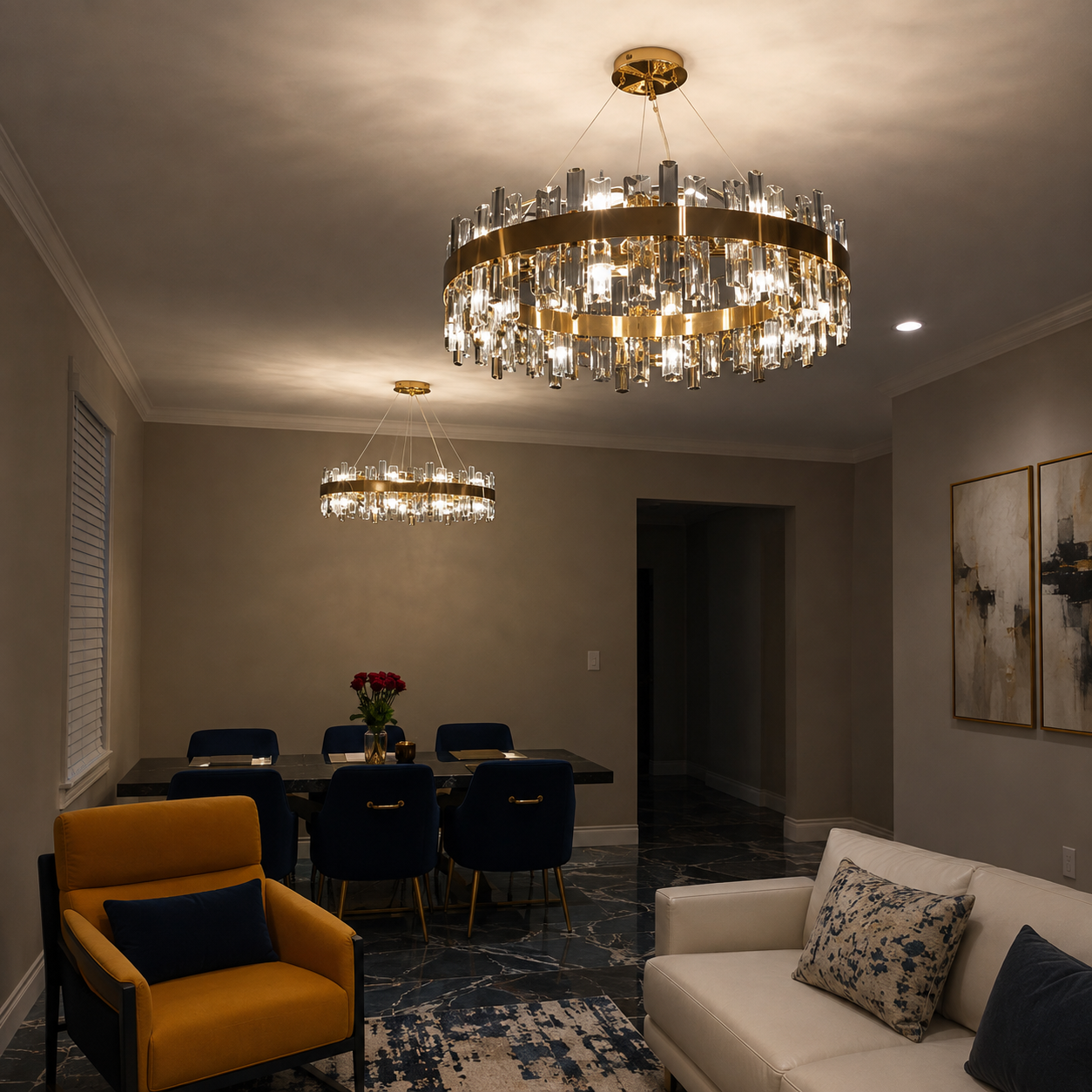 Luxury Gold Crystal Ring Chandelier – Modern LED Ceiling Light