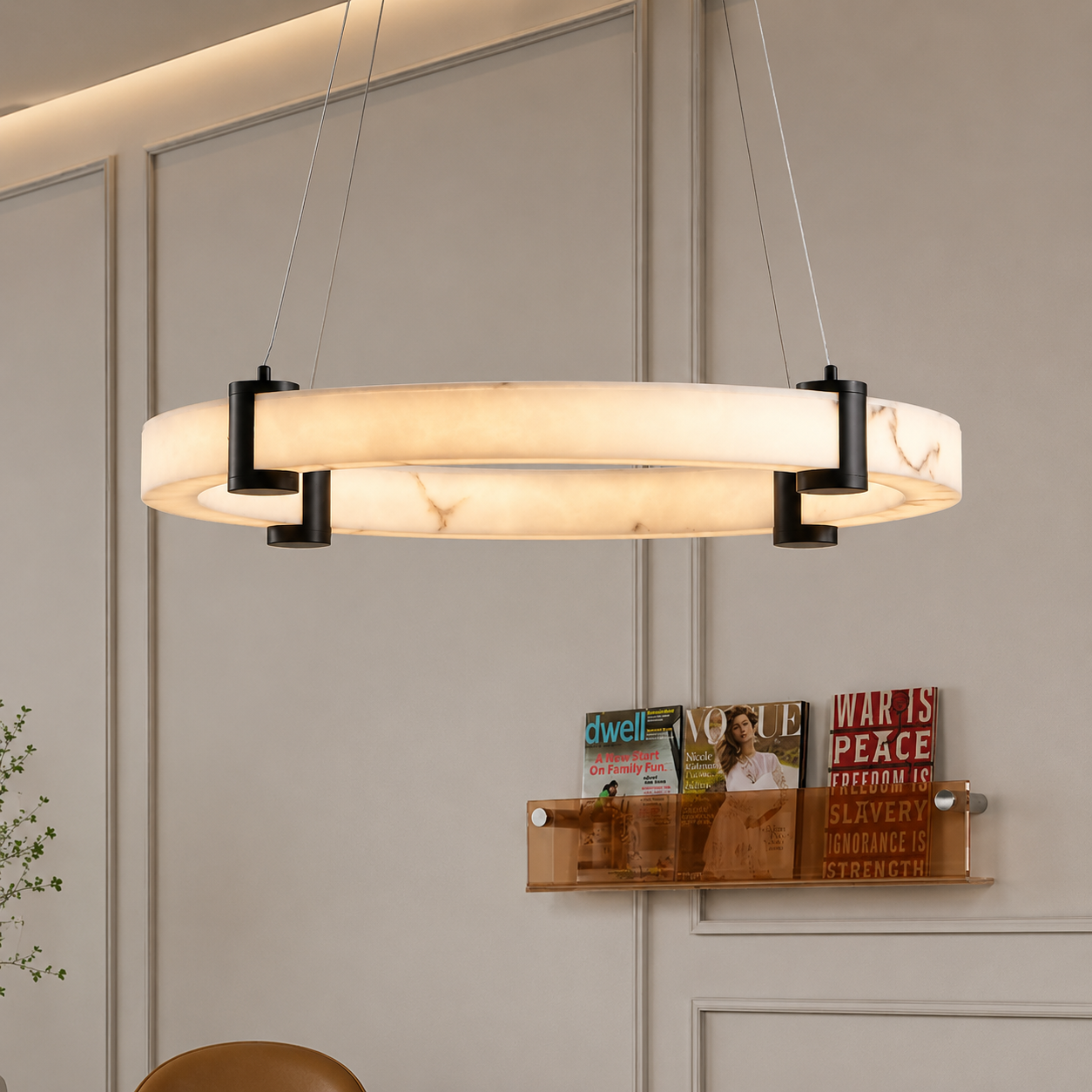Marbella Modern Marble Ring LED Chandelier – Luxury Round Dining Room Ceiling Light