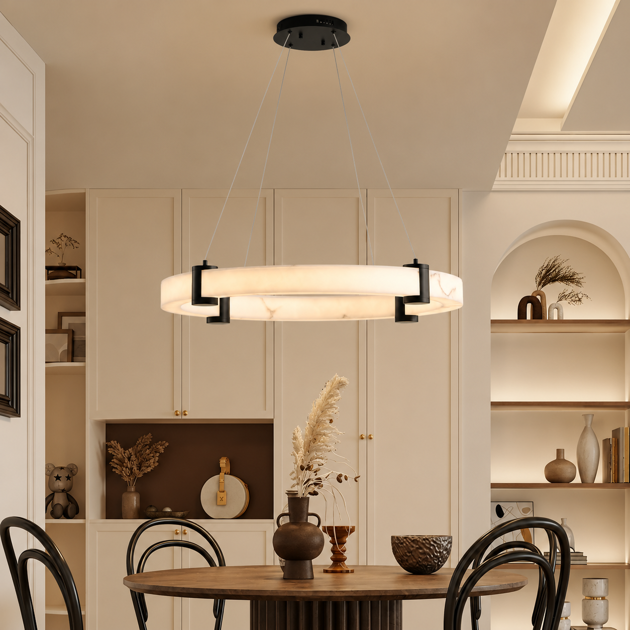 Marbella Modern Marble Ring LED Chandelier – Luxury Round Dining Room Ceiling Light