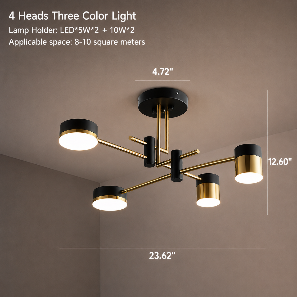 Modern Gold LED Sputnik Chandelier – Luxury Ceiling Light with 3-Color Selectable Lighting