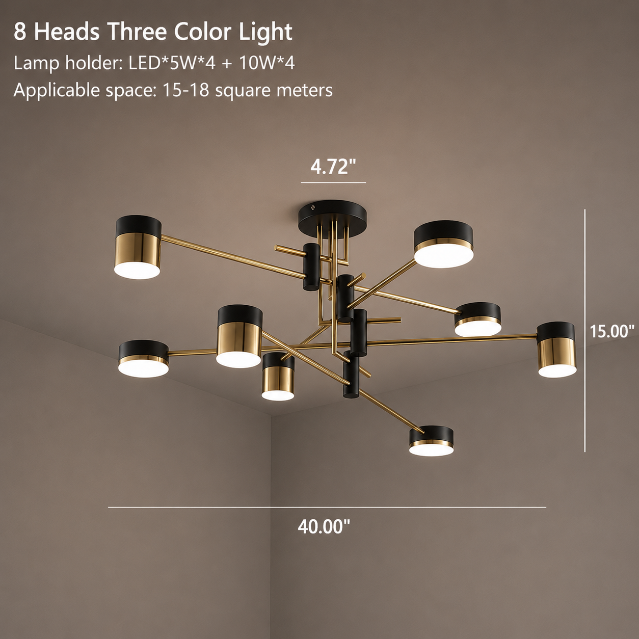 Modern Gold LED Sputnik Chandelier – Luxury Ceiling Light with 3-Color Selectable Lighting