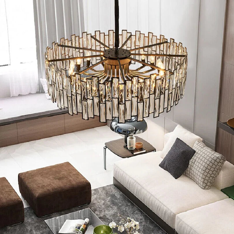 Modern K9 Crystal Round Chandelier – Luxury Gold LED Ceiling Light