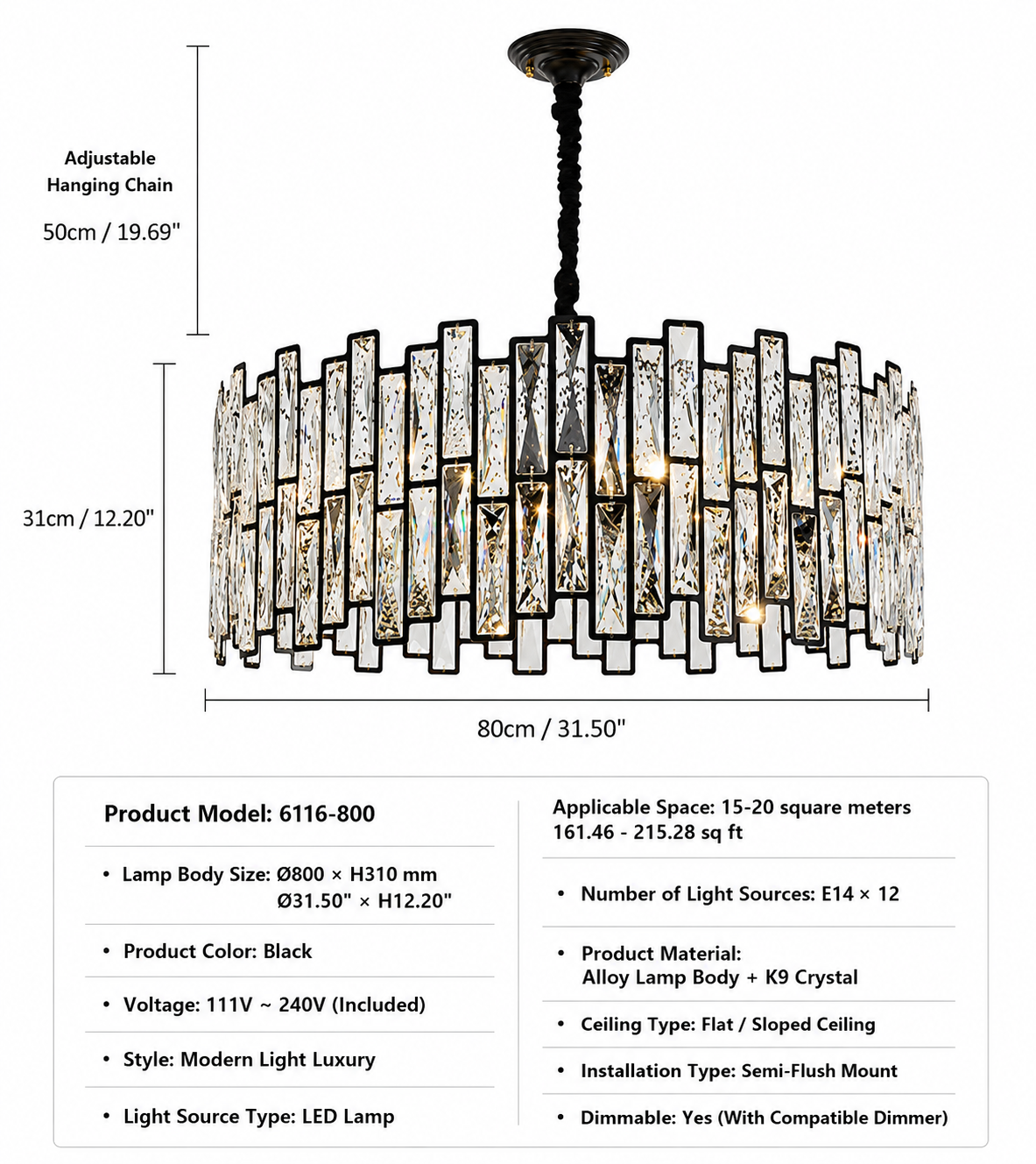 Modern K9 Crystal Round Chandelier – Luxury Gold LED Ceiling Light