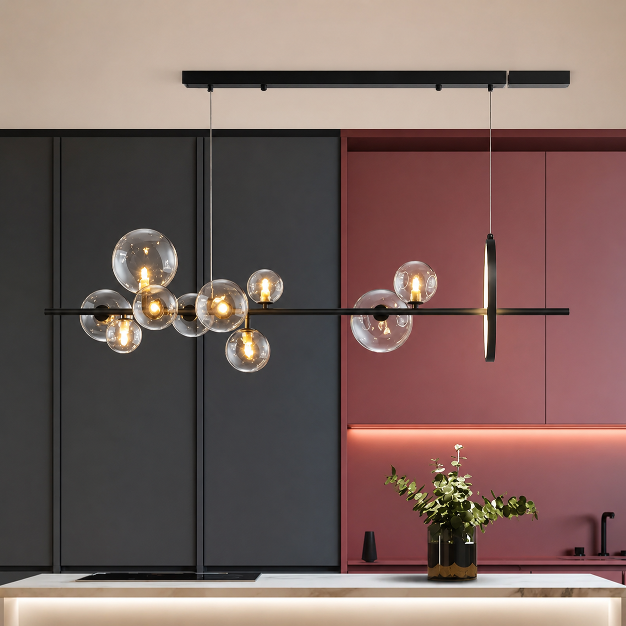 Modern Long Linear Glass Globe Pendant Chandelier – Luxury Dining Table & Kitchen Island Light