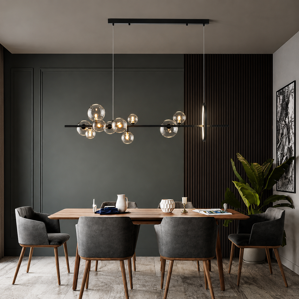 Modern Long Linear Glass Globe Pendant Chandelier – Luxury Dining Table & Kitchen Island Light