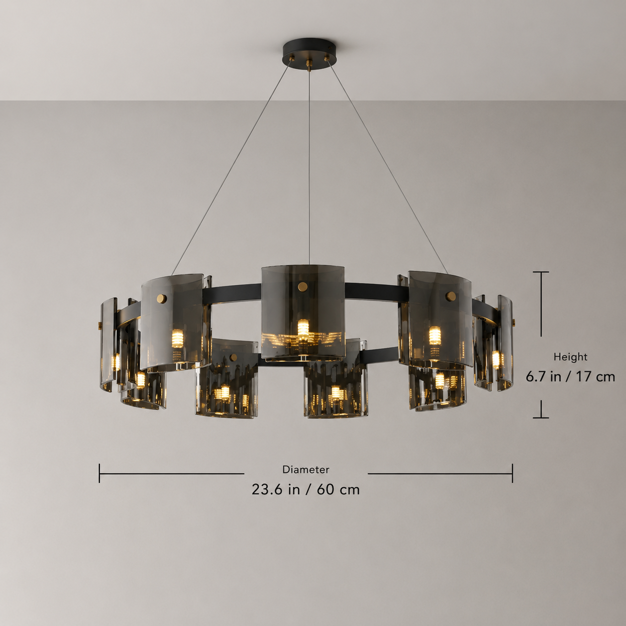 Modern Smoked & Amber Glass Ring Chandelier – Luxury LED Dining Room Ceiling Light