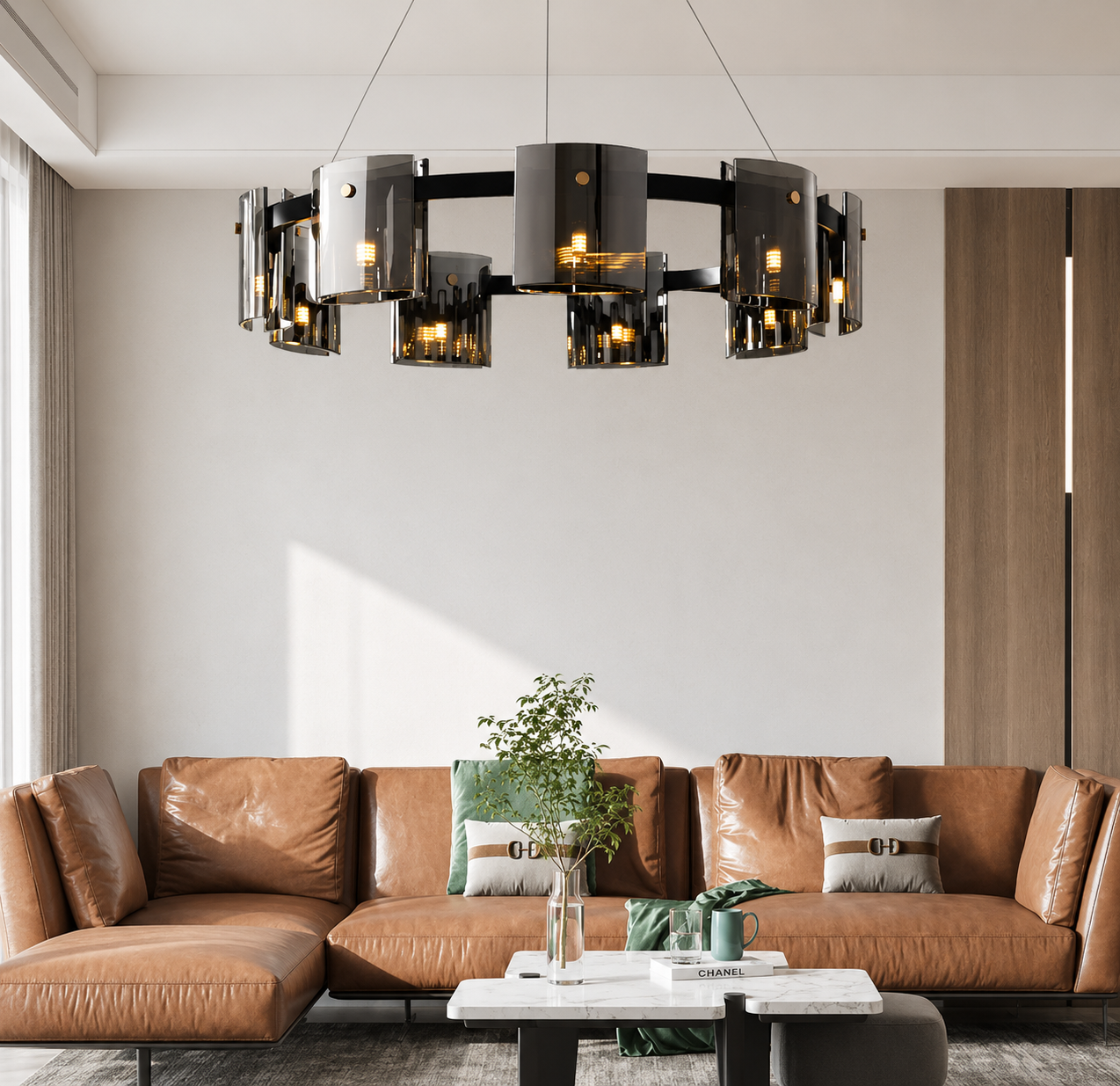 Modern Smoked & Amber Glass Ring Chandelier – Luxury LED Dining Room Ceiling Light