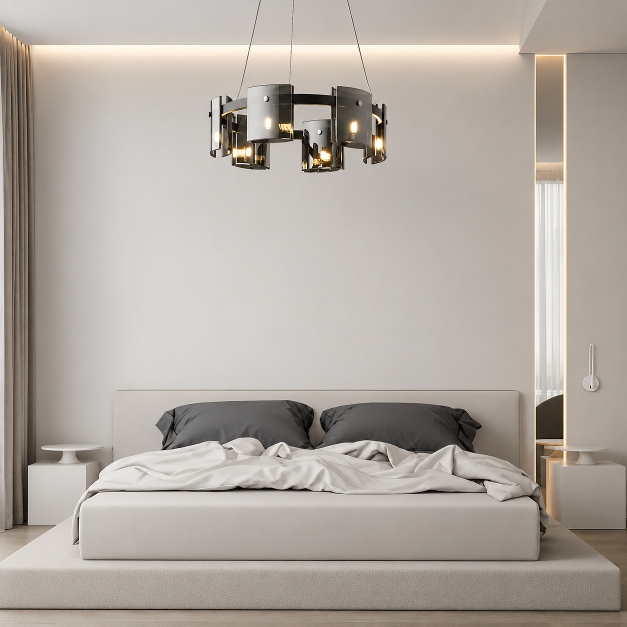 Modern Smoked & Amber Glass Ring Chandelier – Luxury LED Dining Room Ceiling Light