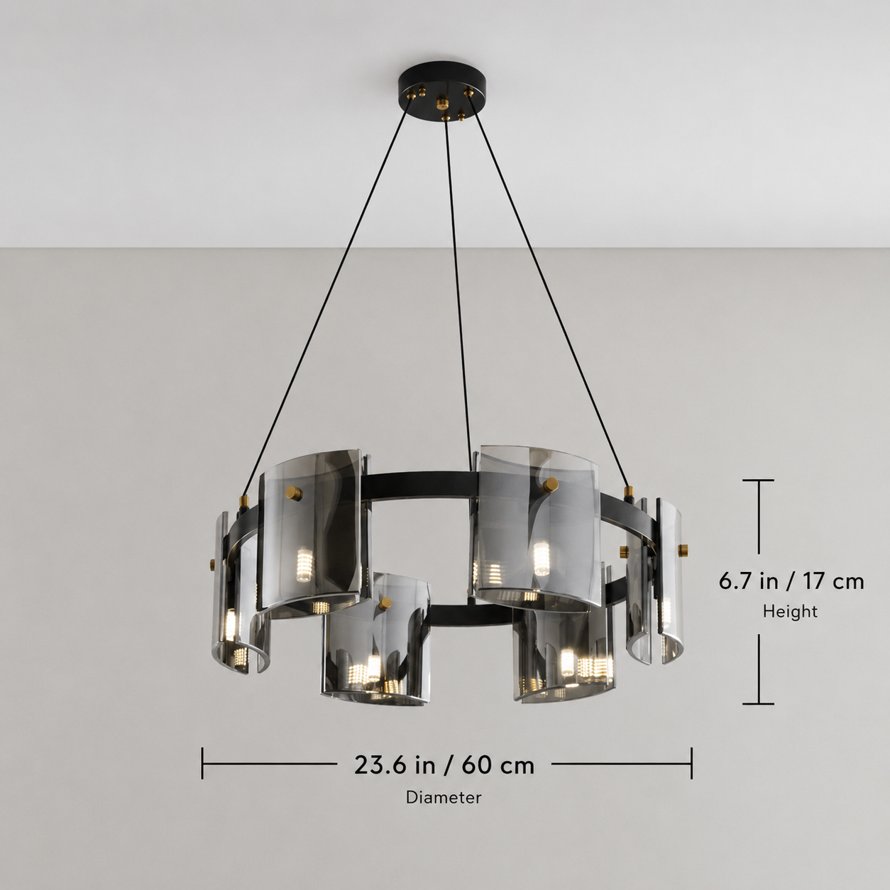 Modern Smoked & Amber Glass Ring Chandelier – Luxury LED Dining Room Ceiling Light